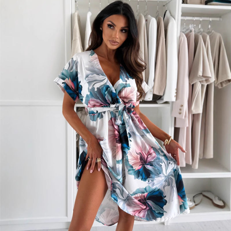 Femme Fleurs Robe Légère Drapée Chic und Stil