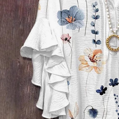 Dames Floral Volant Manche Blouse Chic und Stil