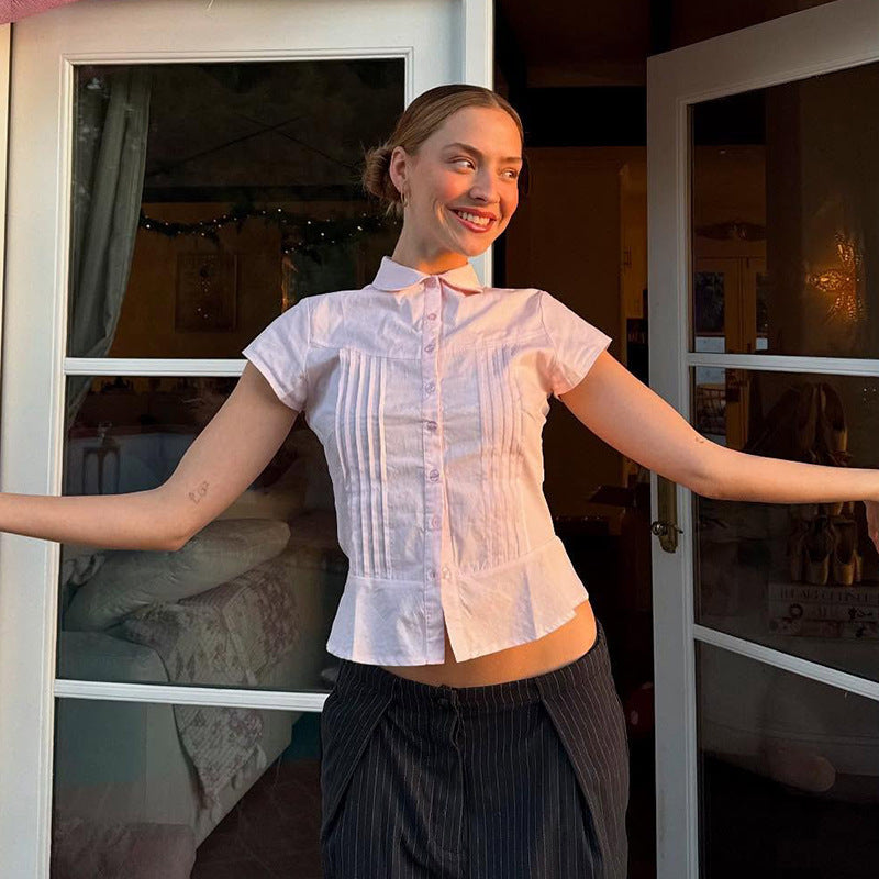 Chemisier Femme à Manches Courtes avec Bouton Chic und Stil