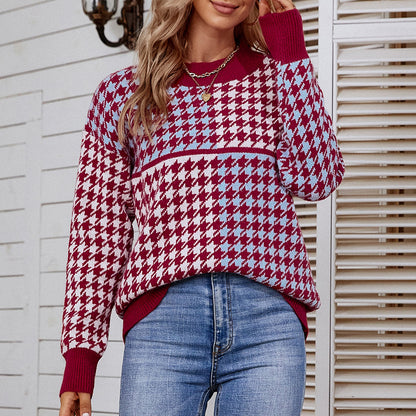 Femme pull en tricot douillet avec un motif à carreaux tendance et une coupe ample Chic und Stil
