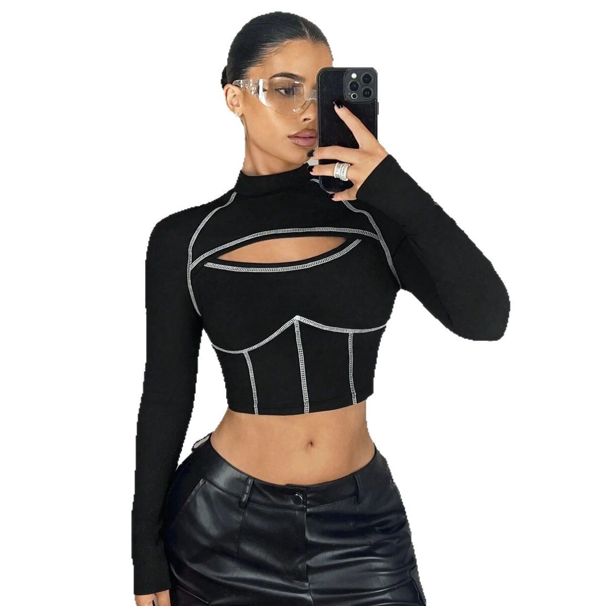 Pull cropped femmes avec design à découpes Chic und Stil