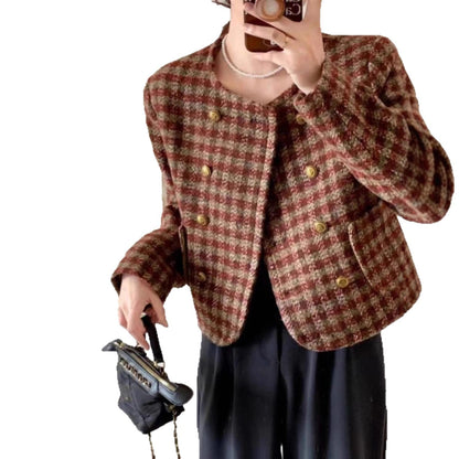 Veste courte à la mode pour femmes avec motif à carreaux Chic & Stil