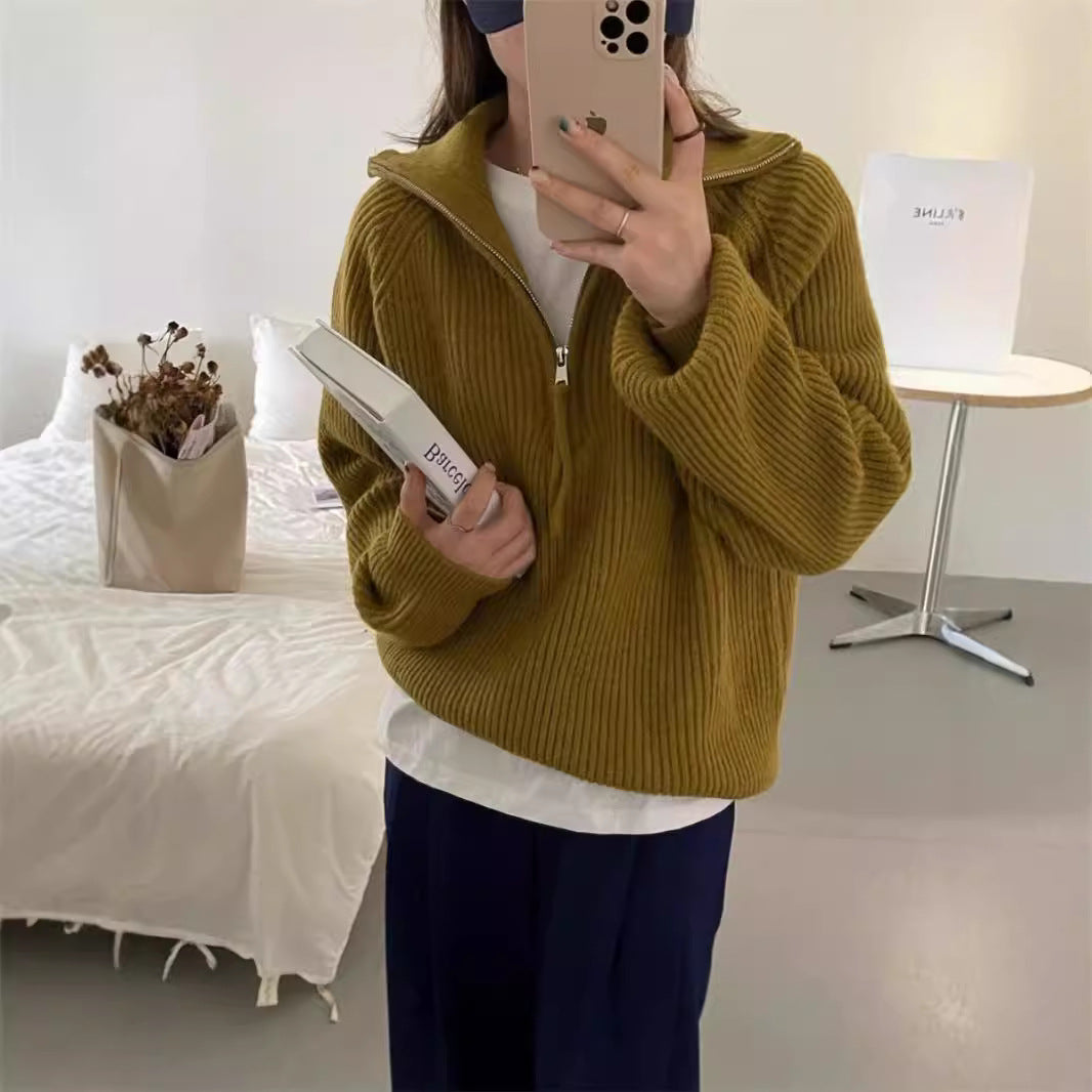 Pull en tricot pour dames avec col haut et structure en côtes Chic und Stil