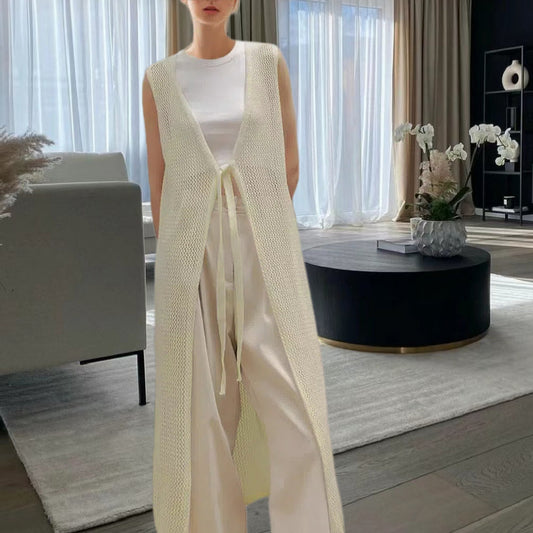 Dames gilet en tricot avec coupe ample et lien Chic und Stil