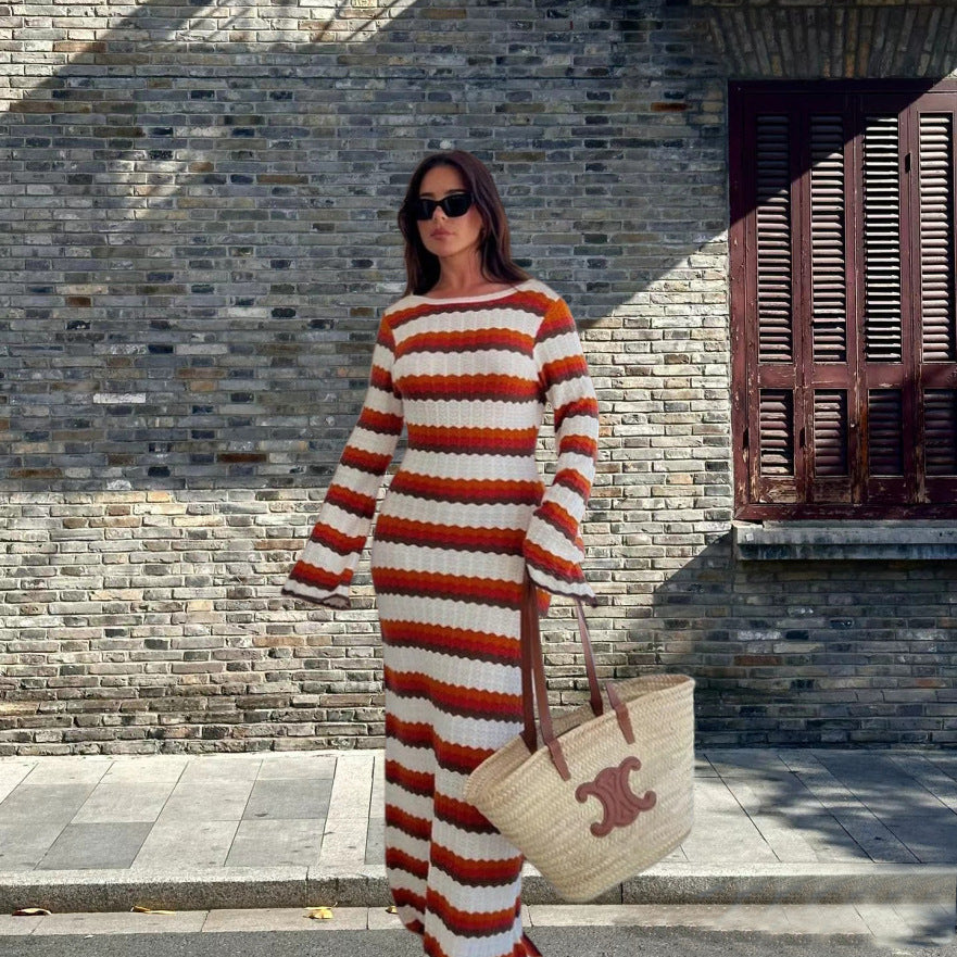 Robe maxi tricot pour femmes avec un élégant motif côtelé Chic und Stil