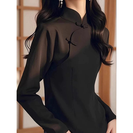 Blouse Élégante pour Femmes Col Mandarin Chic und Stil