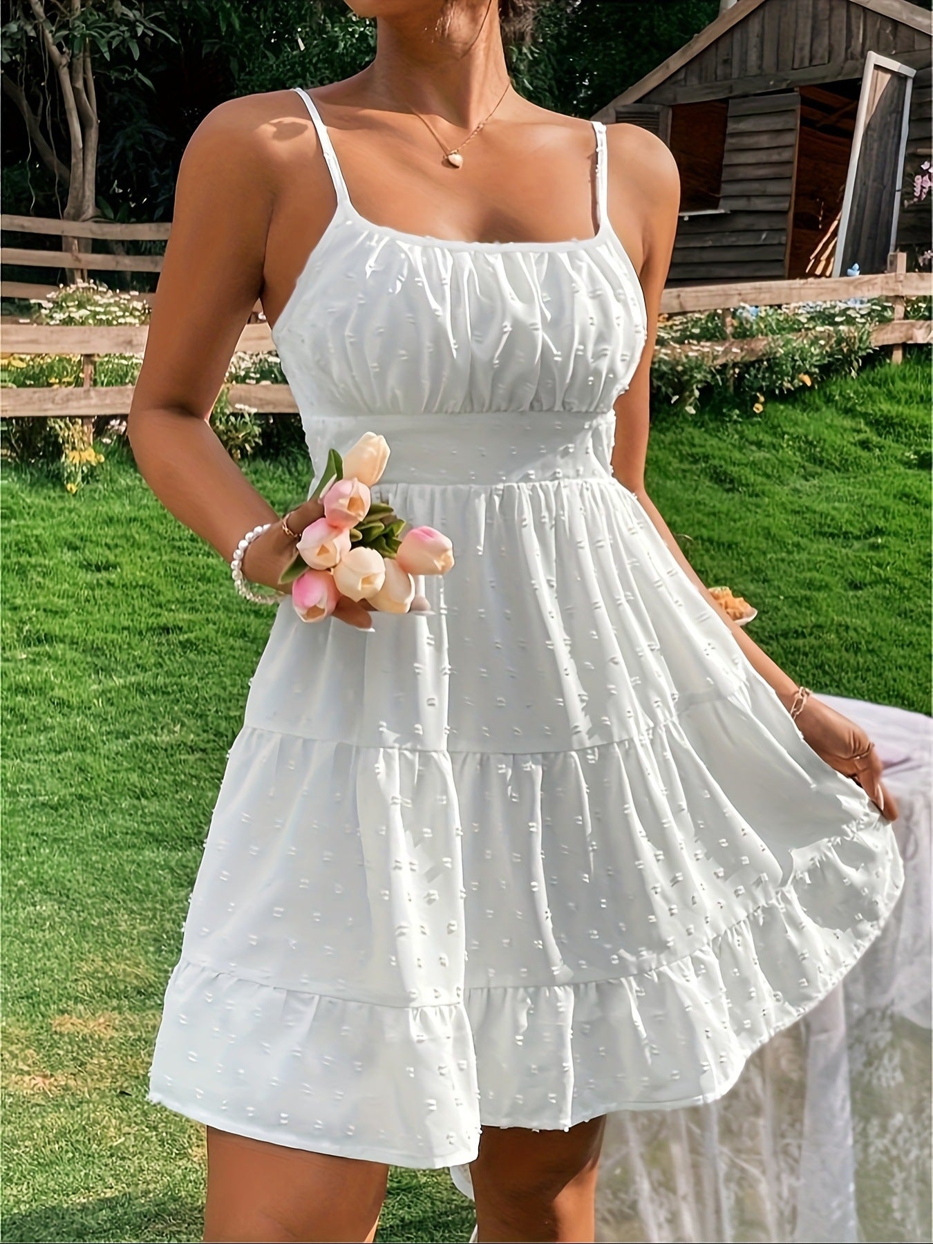 Robe d'été pour femmes avec volants et bretelles spaghetti réglables Chic und Stil