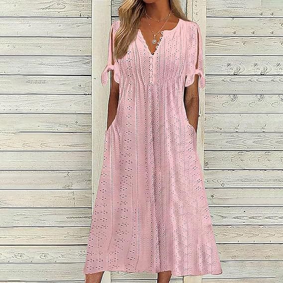 Robe midi aérienne pour femmes avec des motifs en trou décoratifs et des poches pratiques Chic und Stil