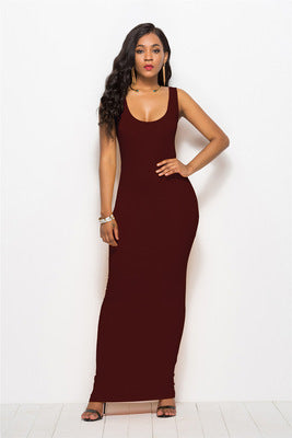 Femmes Robe maxi élégante et ajustée avec un décolleté rond profond Chic und Stil