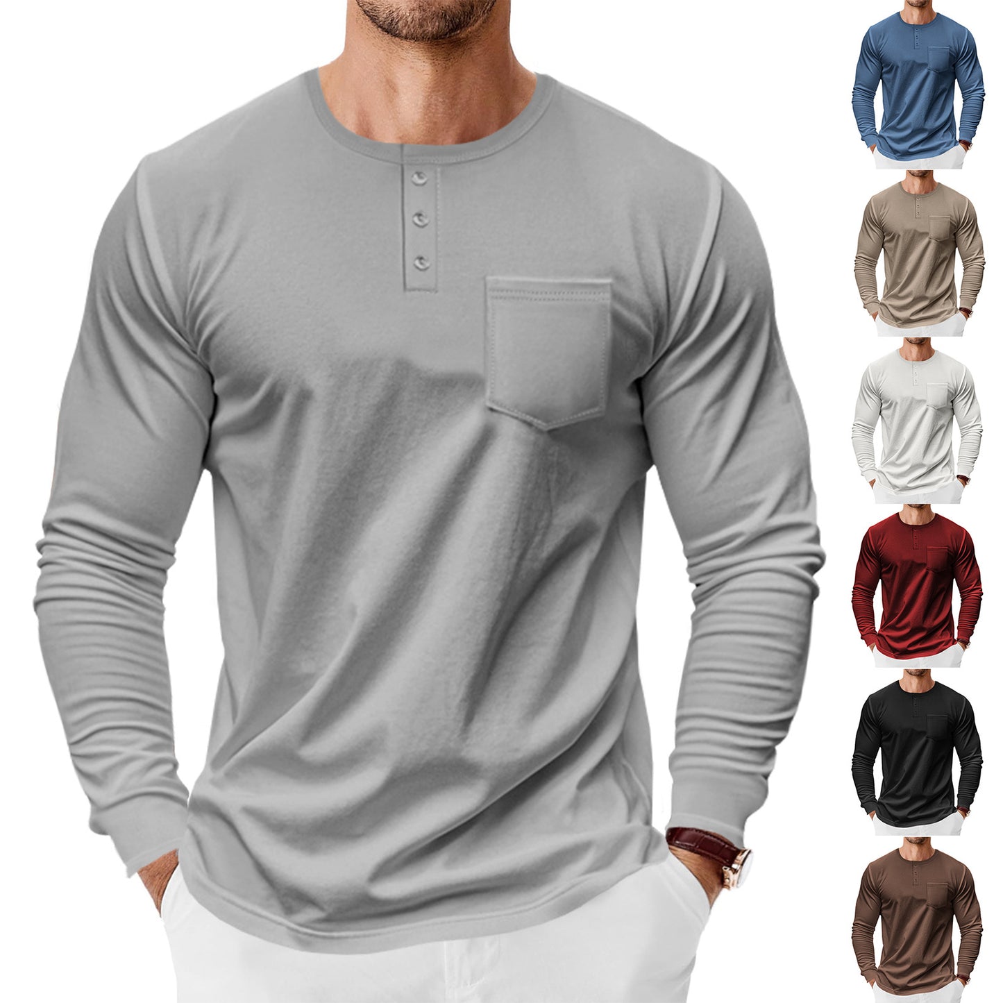 Chemise Henley à manches longues pour hommes avec poche poitrine pratique et détails de boutons tendance Chic und Stil