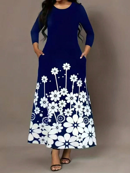 Robe maxi femme avec design floral et poches latérales pratiques Chic und Stil