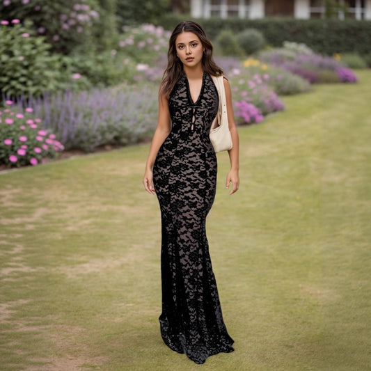Robe longue élégante pour femmes à manches longues avec drapé asymétrique Chic und Stil
