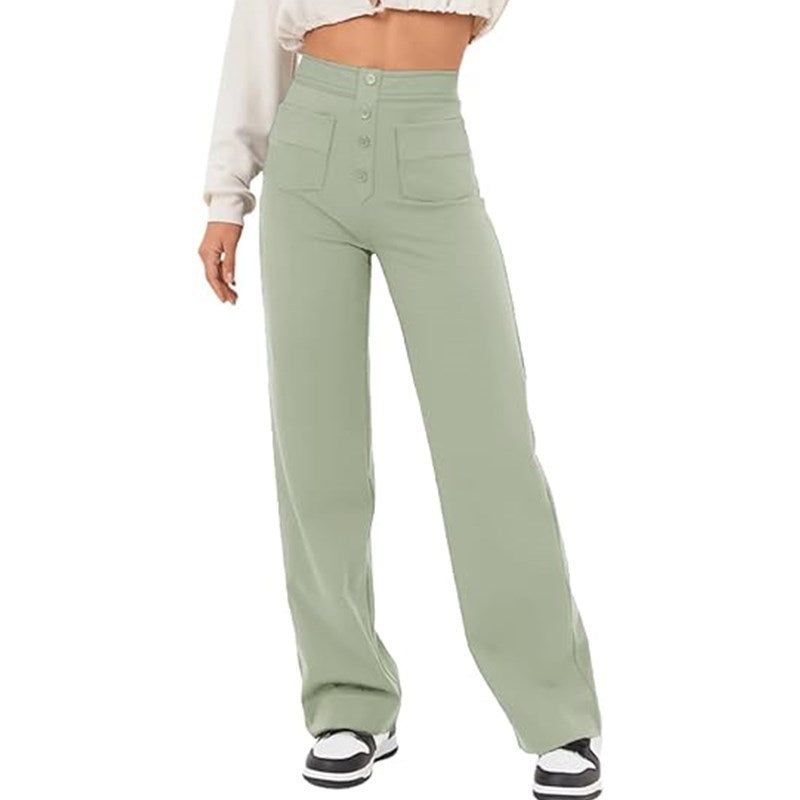 Chic and Style elegant high-waisted lounge pants for women with large pockets and button closure