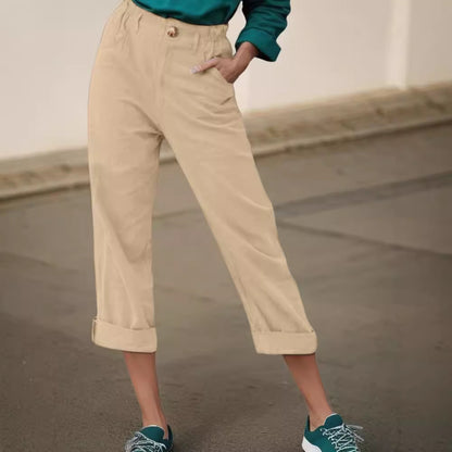 Elegant linen pants for women with wide legs and turned-up hem Chic und Stil