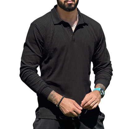 Long knit pullover for men with structured design and button placket Chic und Stil