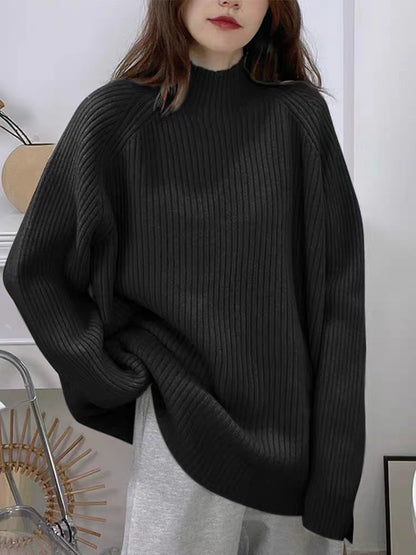 Pull femme décontracté en tricot épais avec col montant et ourlet asymétrique Chic und Stil