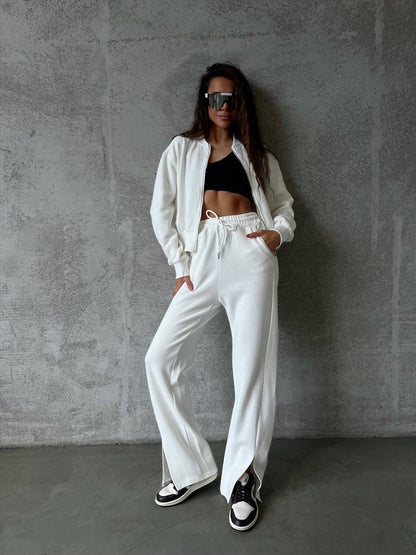 Dames Ensemble de sport en polaire avec fermeture éclair intégrale et poches latérales pratiques Chic und Stil