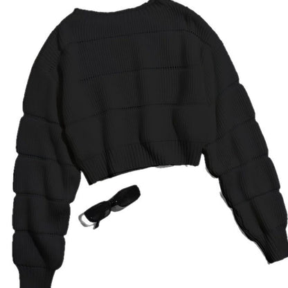 Dames pull-over en tricot tendance avec une texture en côtes et une coupe courte Chic und Stil