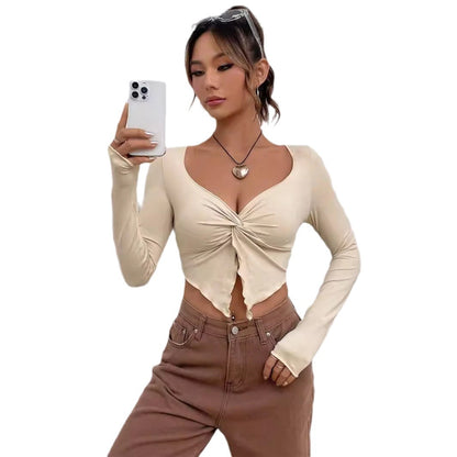 Chemise à manches longues ajustée pour femmes avec un détail de nœud tendance Chic und Stil