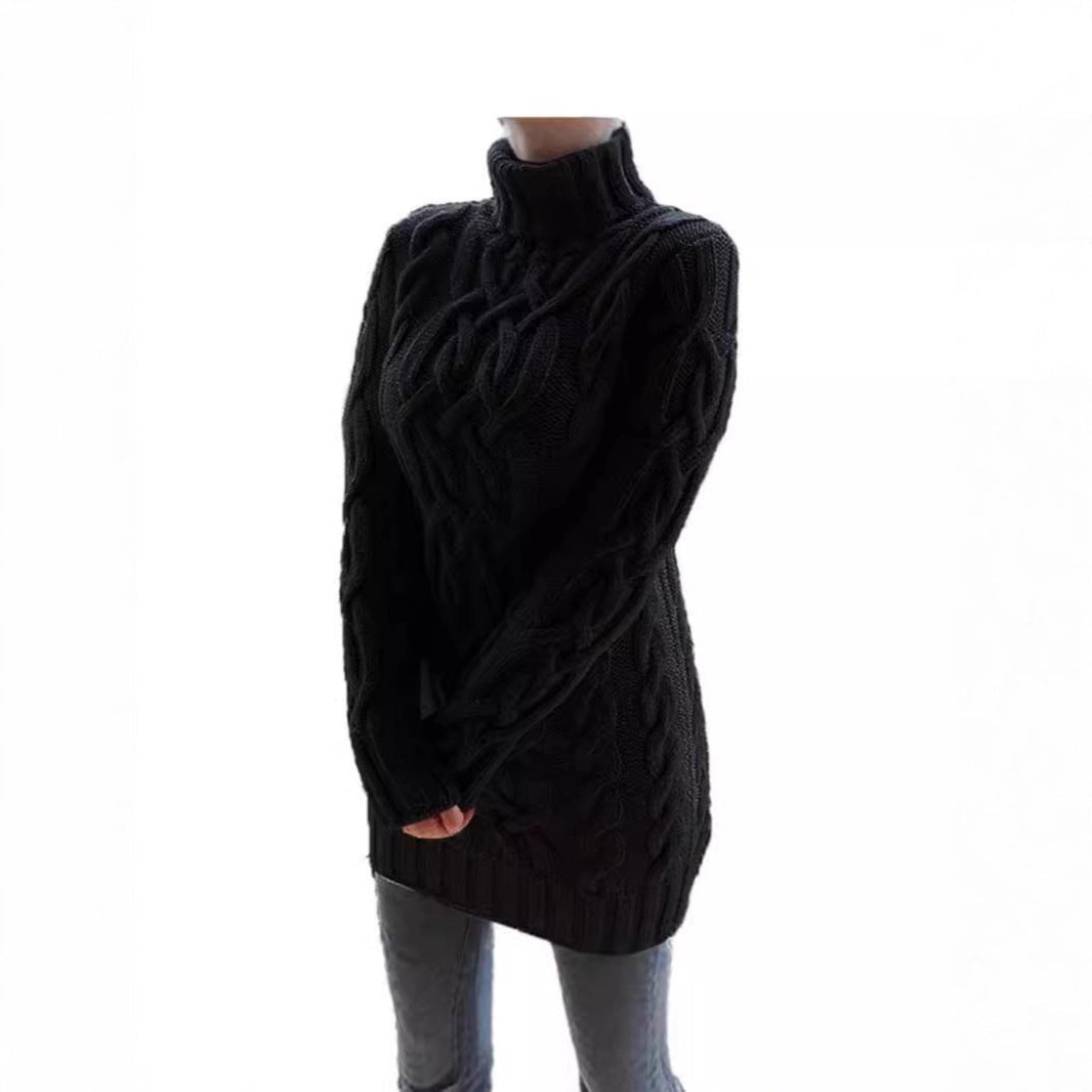 Pull en gros tricot pour femmes avec col montant et motif en cable Chic und Stil