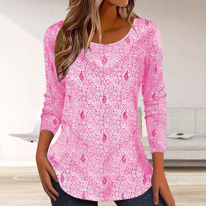 Blouse femme simple à manches longues avec design floral et encolure ronde Chic und Stil