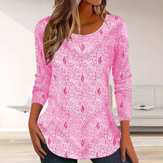 Blouse femme simple à manches longues avec design floral et encolure ronde Chic und Stil