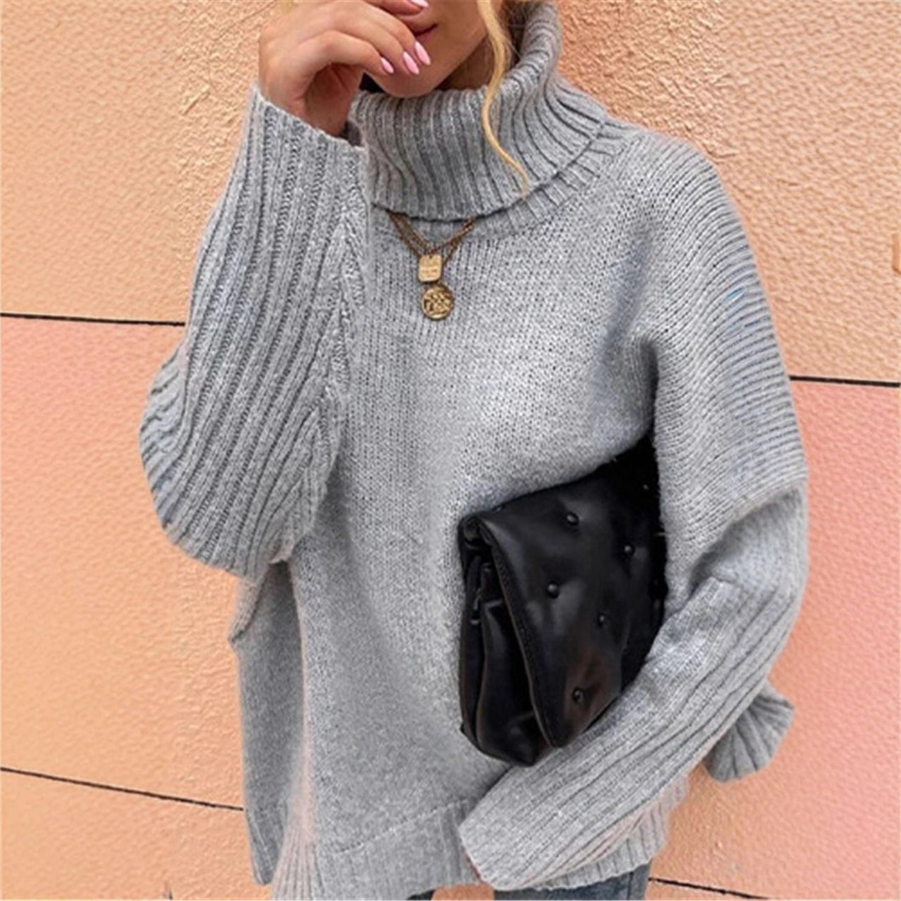 Pull en grosse maille pour dames avec col montant Chic und Stil