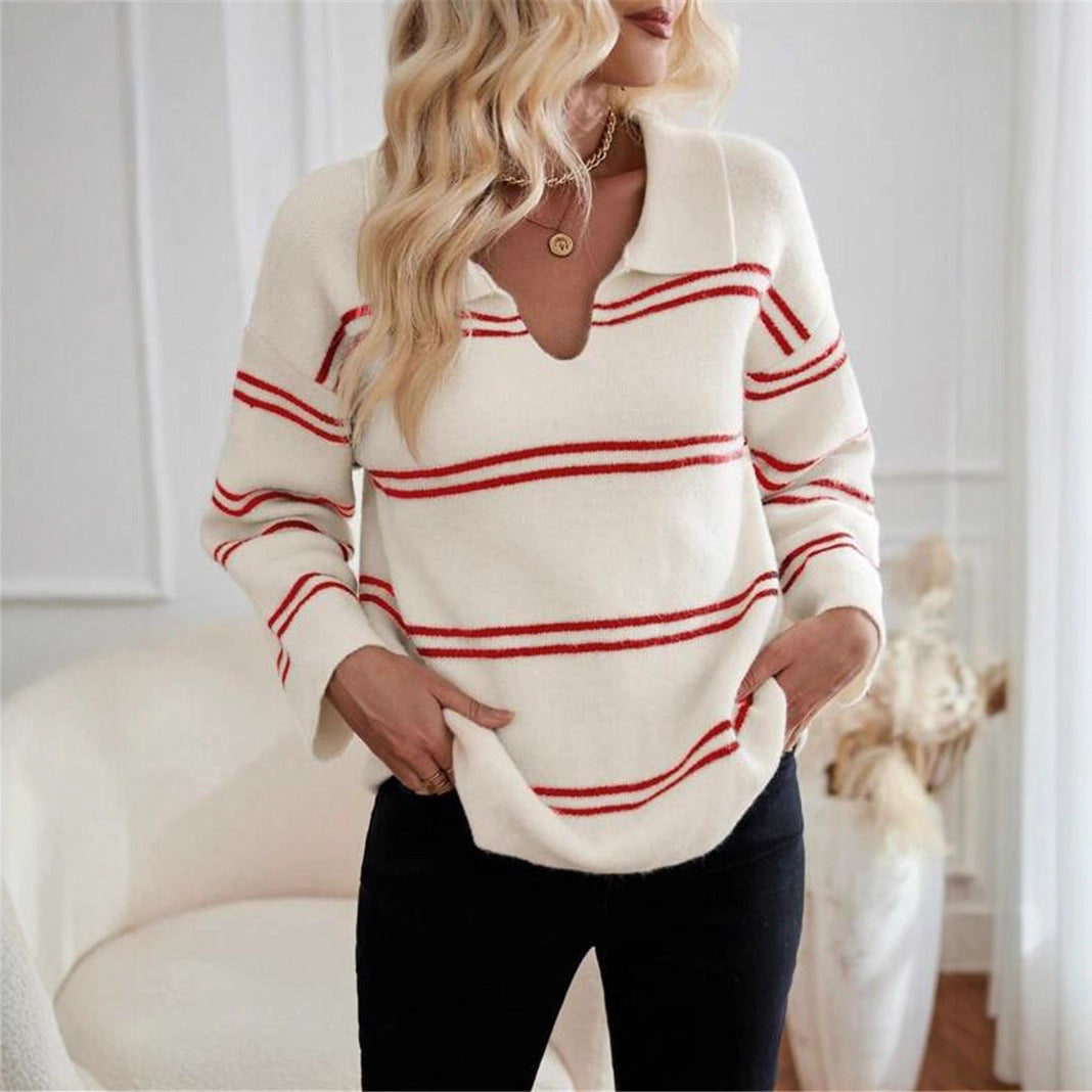 Pull décontracté pour femmes avec col polo et design rayé Chic und Stil