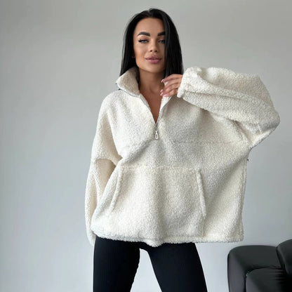 Women fleece pullover with half-zip and elastic cuffs Chic und Stil