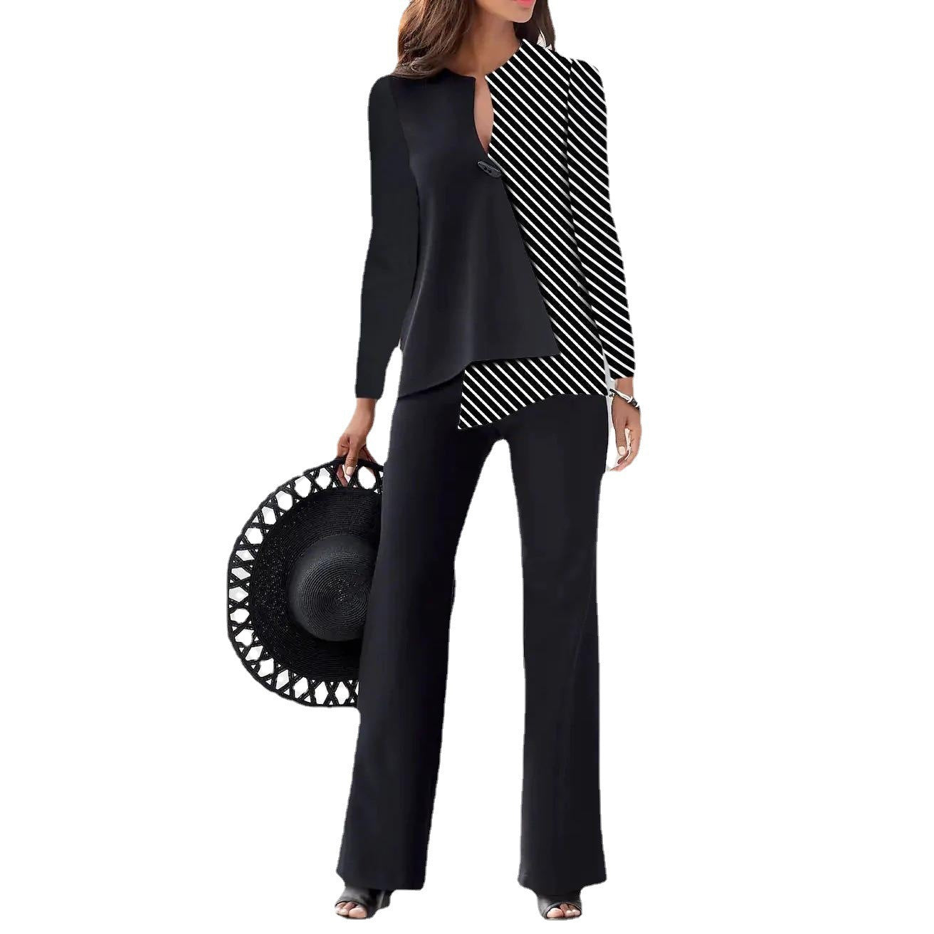 Dames Ensemble élégant avec haut asymétrique et jambes de pantalon larges Chic und Stil