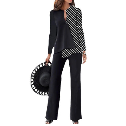 Dames Ensemble élégant avec haut asymétrique et jambes de pantalon larges Chic und Stil