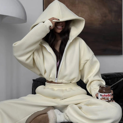 Chic and Style women's hoodie jacket and sweatpants set in crepe