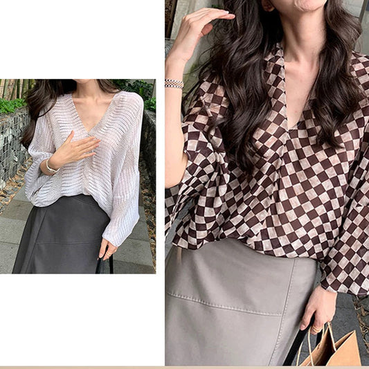 Blouse Femme à Motif Géométrique Col V Chic und Stil