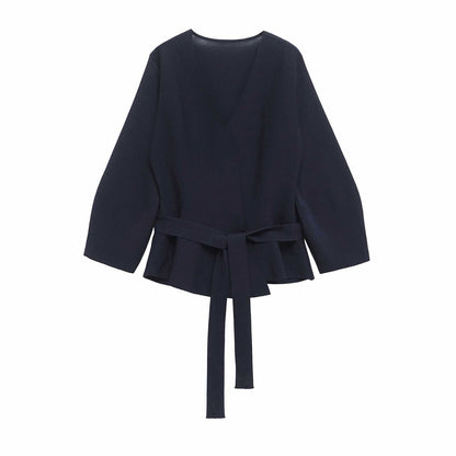 Damen Wickeljacke mit Bindeverschluss und voluminösen Ärmeln Chic und Stil