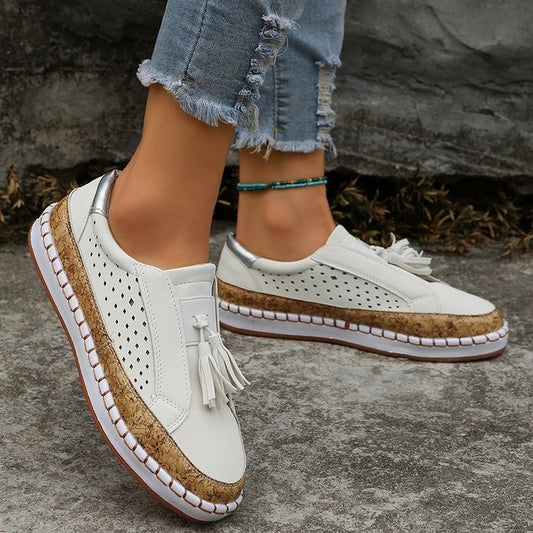 Baskets Slip-On confortables pour femmes avec des franges à la mode et semelle en liège Chic und Stil