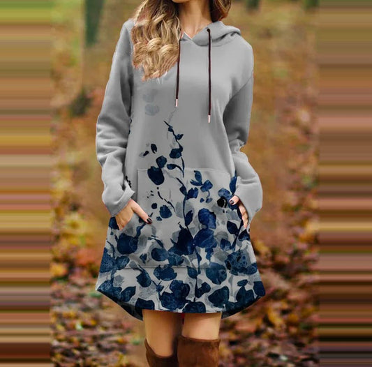 Robe à capuche pour femmes avec imprimé floral et poches pratiques Chic und Stil