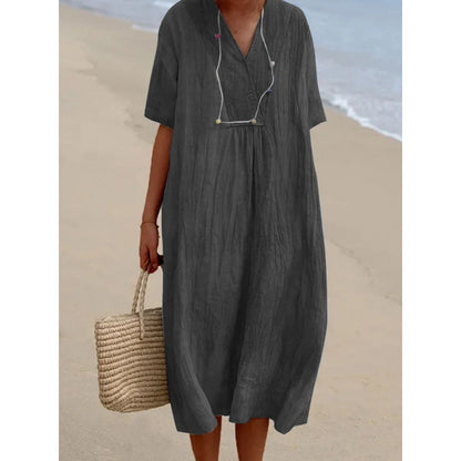 Robe midi décontractée pour dames avec décolleté en V et coupe ample Chic und Stil