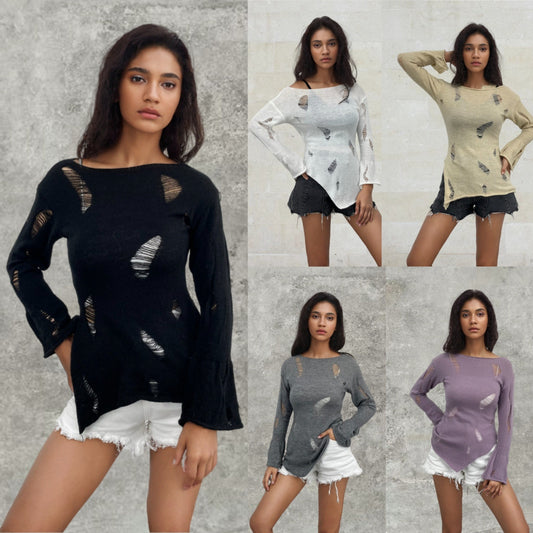 Pull en tricot féminin à motif ajouré discret et coupe décontractée Chic und Stil