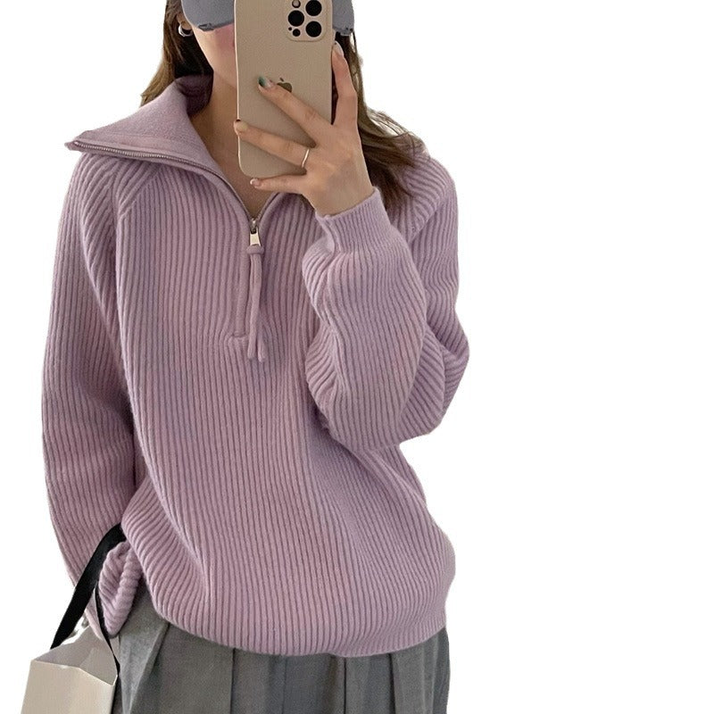 Pull en tricot pour dames avec col haut et structure en côtes Chic und Stil