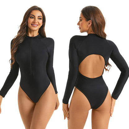 Maillot de bain à manches longues pour femmes avec fermeture éclair moderne et coupe cintrée Chic und Stil