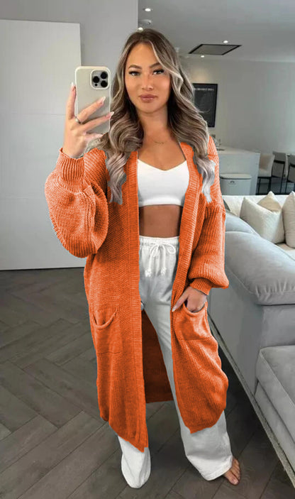 Dames Grande manteau en tricot avec manches longues et poches pratiques Chic und Stil