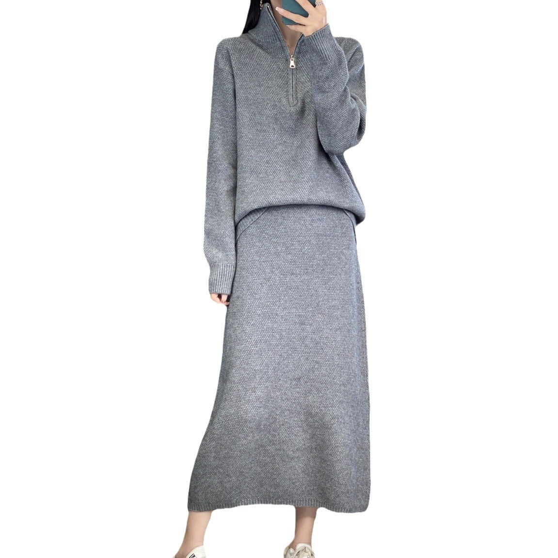 Pull en tricot pour femmes avec col montant et fermeture éclair Chic und Stil