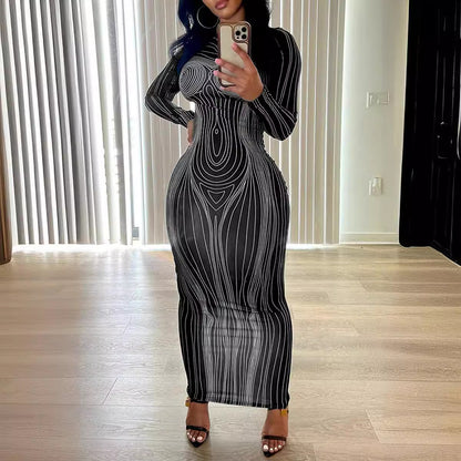 Robe maxi à manches longues pour femmes avec structure de lignes sculptante Chic und Stil