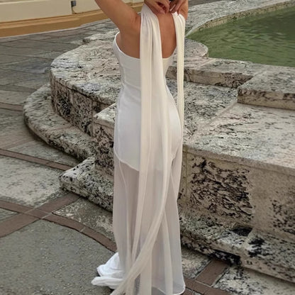 Femmes Robe de soirée élégante longue à tissu fluide et sans bretelles Chic und Stil