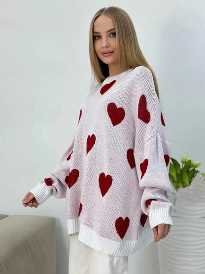 Pull en gros tricot pour femmes avec motif en cœur à la mode et coupe confortable Chic und Stil
