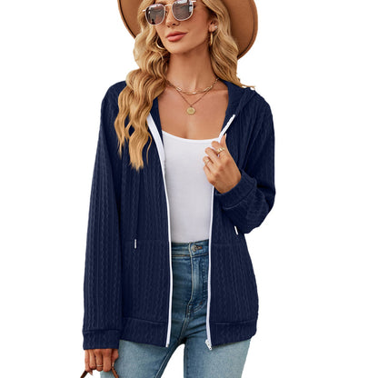 Dames cardigan décontracté en tricot avec texture et capuche Chic und Stil