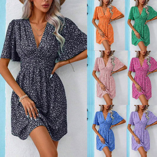 Women's Snowflake Pattern V-Neck Dress with Voluminous Sleeves and Elastic Waistband Chic und Stil