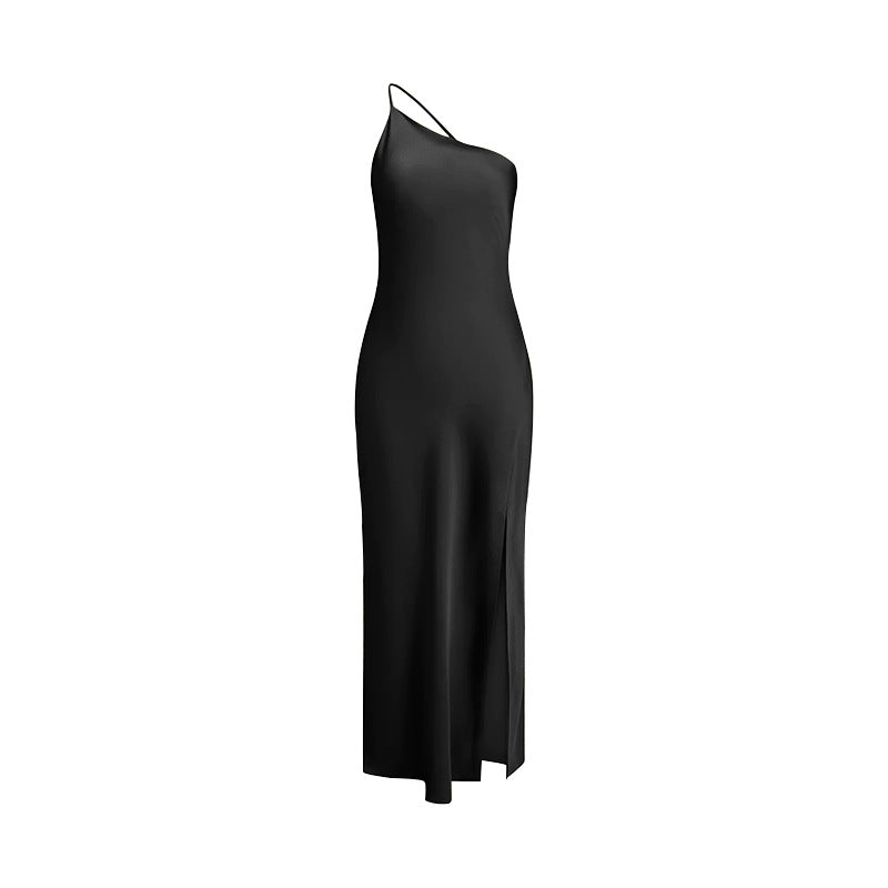 Robe maxi pour dames avec décolleté asymétrique et fente haute Chic und Stil