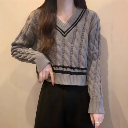 Pull en tricot à col en V et motif en relief pour dames Chic und Stil