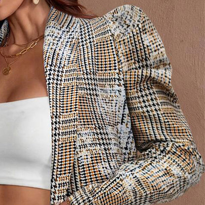 Trendy blazer jacket for women with puff sleeves and checkered pattern Chic and Style